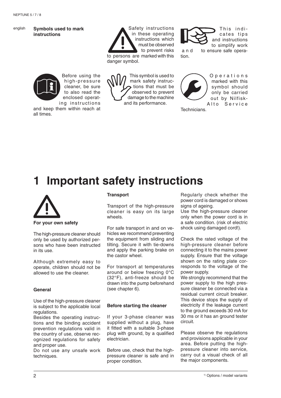 1 important safety instructions | Nilfisk-ALTO NEPTUNE 8 User Manual | Page 4 / 21