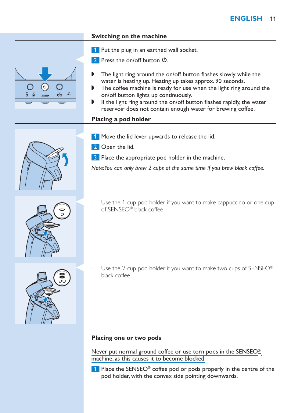 Philips SENSEO® Kaffeepadmaschine User Manual | Page 11 / 162