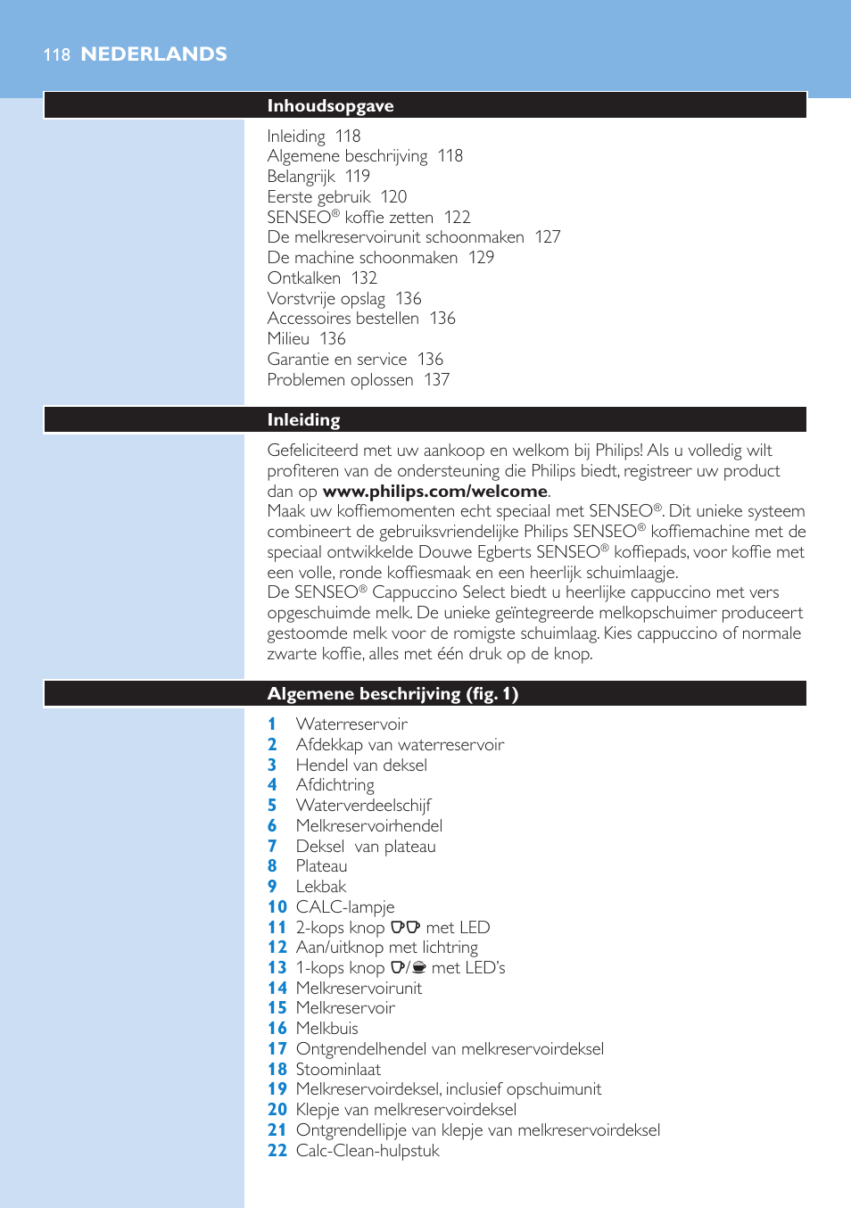 Nederlands, Nederlands 118 | Philips SENSEO® Kaffeepadmaschine User Manual | Page 118 / 162