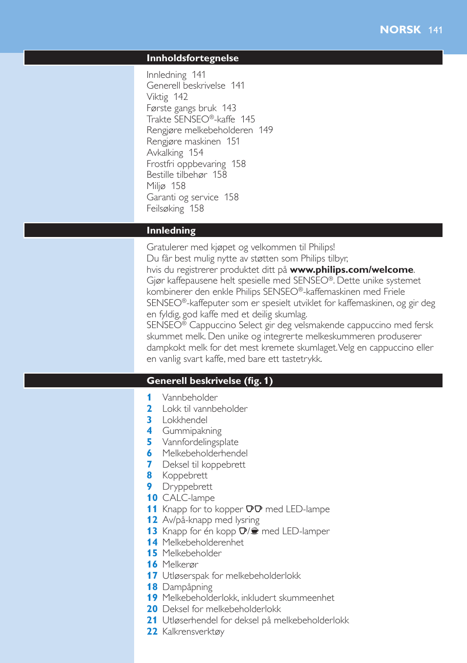 Norsk, Norsk 141 | Philips SENSEO® Kaffeepadmaschine User Manual | Page 141 / 162