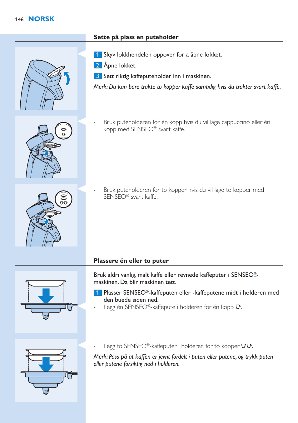 Norsk | Philips SENSEO® Kaffeepadmaschine User Manual | Page 146 / 162