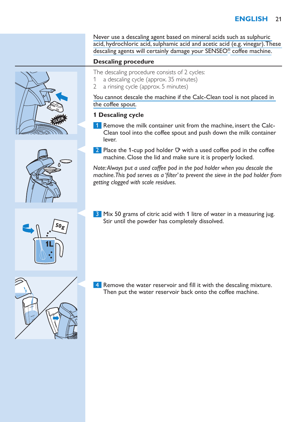 Philips SENSEO® Kaffeepadmaschine User Manual | Page 21 / 162