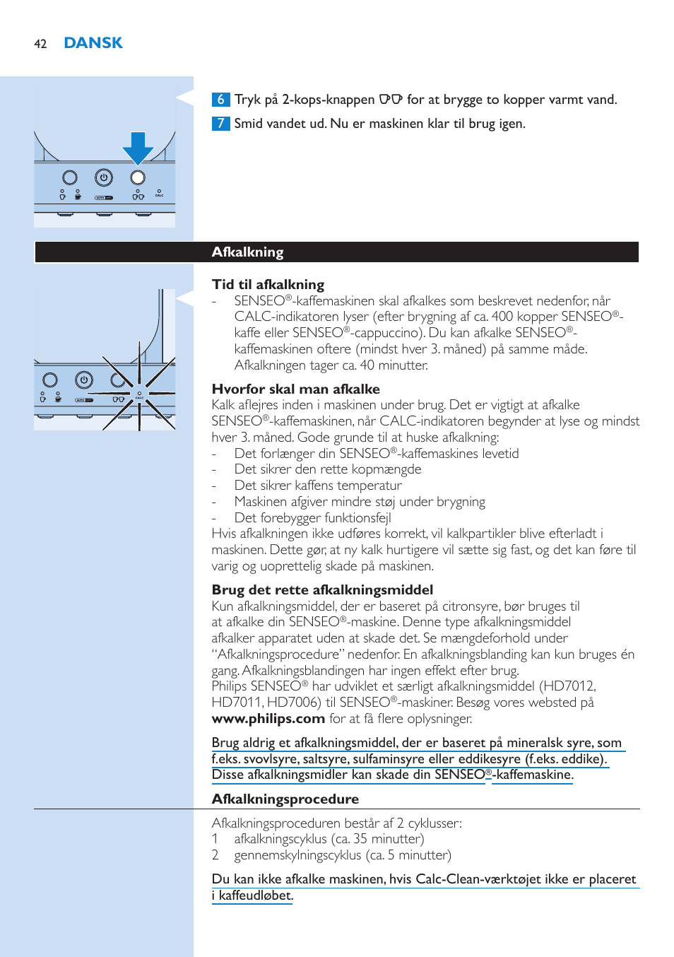 Dansk | Philips SENSEO® Kaffeepadmaschine User Manual | Page 42 / 162
