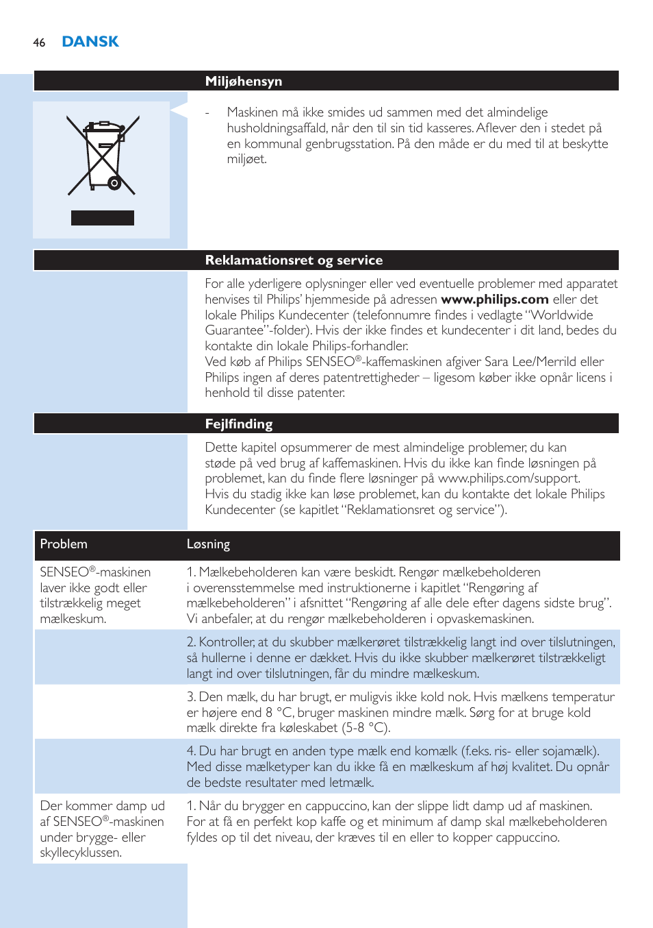 Philips SENSEO® Kaffeepadmaschine User Manual | Page 46 / 162