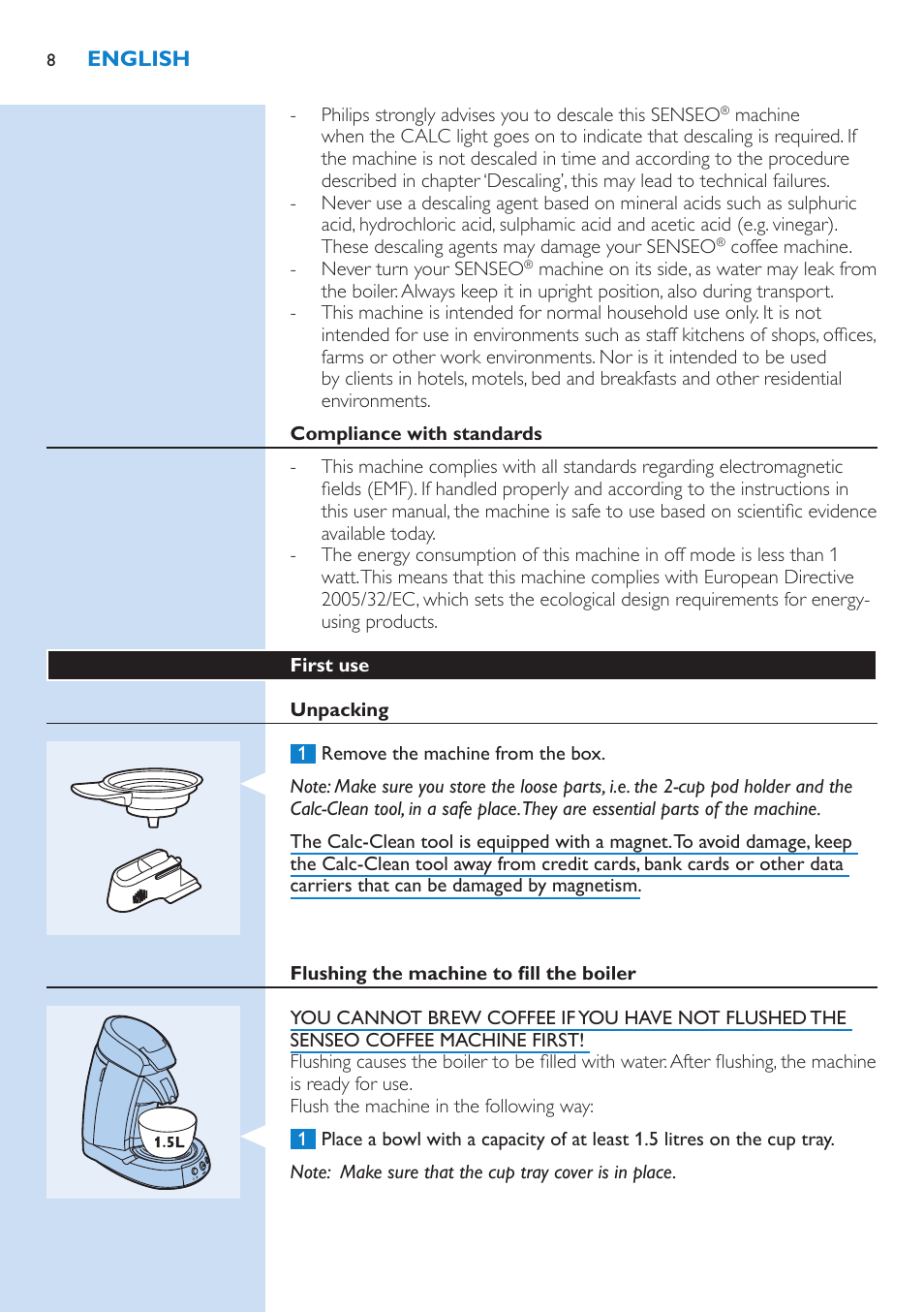 Philips SENSEO® Kaffeepadmaschine User Manual | Page 8 / 162