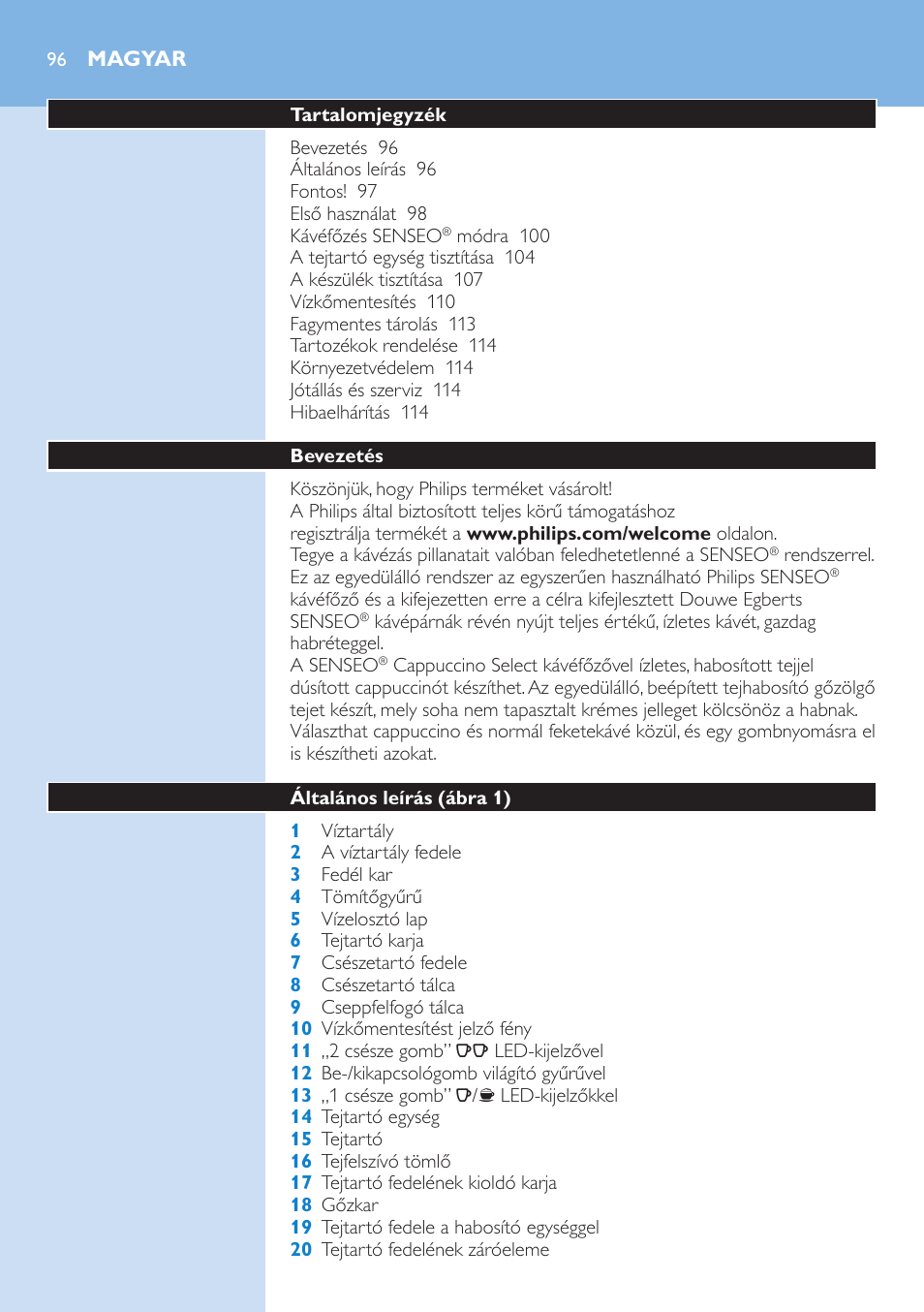 Magyar, Magyar 96 | Philips SENSEO® Kaffeepadmaschine User Manual | Page 96 / 162