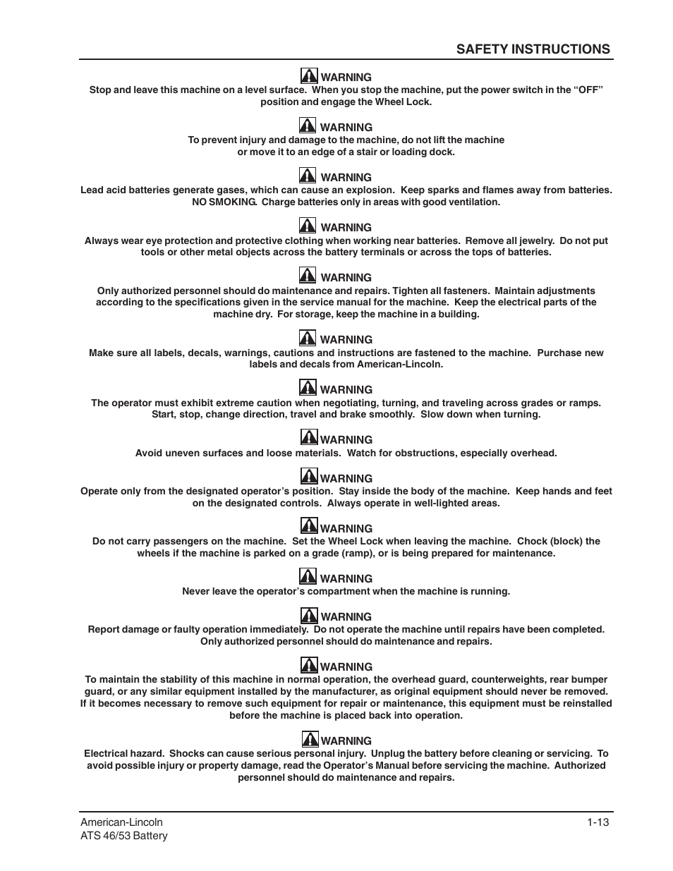 Safety instructions | Nilfisk-ALTO ATS 46/53 User Manual | Page 13 / 49