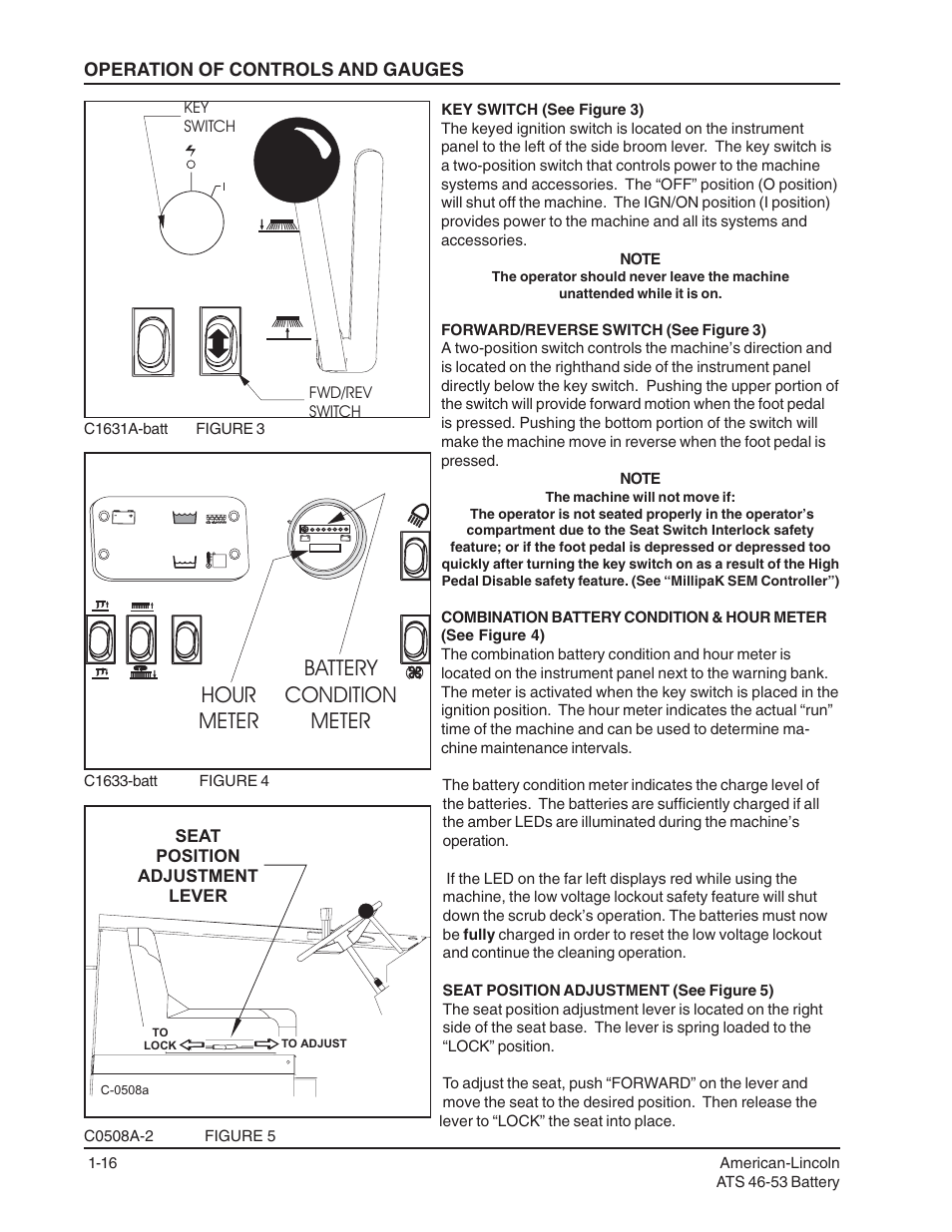 Hour meter battery condition meter | Nilfisk-ALTO ATS 46/53 User Manual | Page 16 / 49