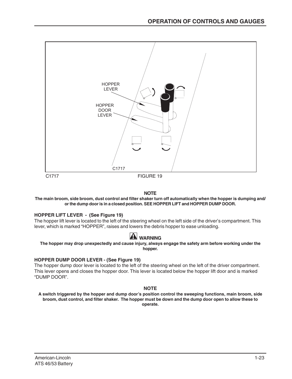 Operation of controls and gauges | Nilfisk-ALTO ATS 46/53 User Manual | Page 23 / 49