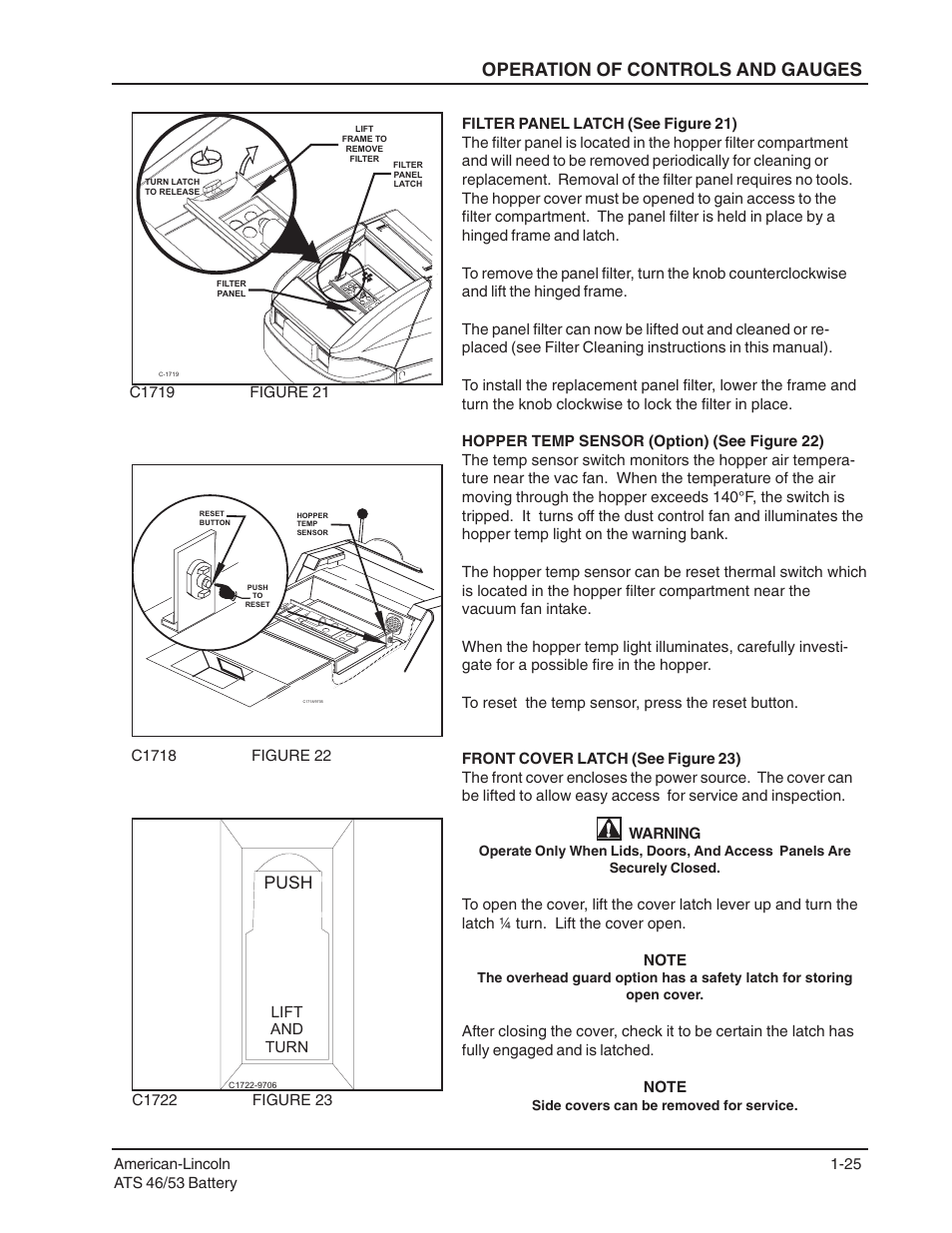 Operation of controls and gauges, Push | Nilfisk-ALTO ATS 46/53 User Manual | Page 25 / 49