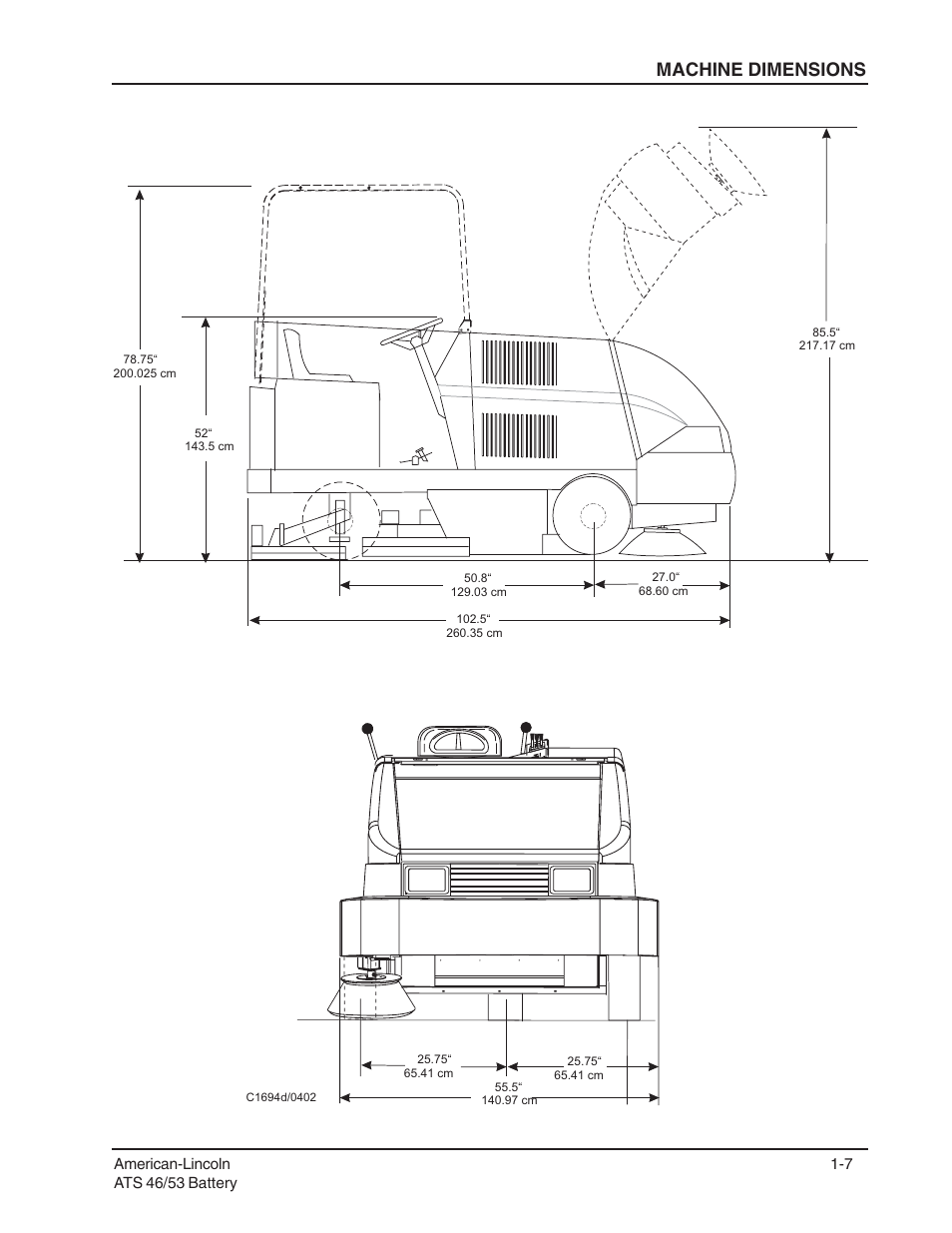 Machine dimensions | Nilfisk-ALTO ATS 46/53 User Manual | Page 7 / 49