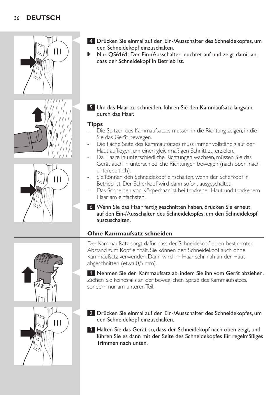 Philips StyleShaver Wasserdichter Rasierer und Styler User Manual | Page 36 / 182