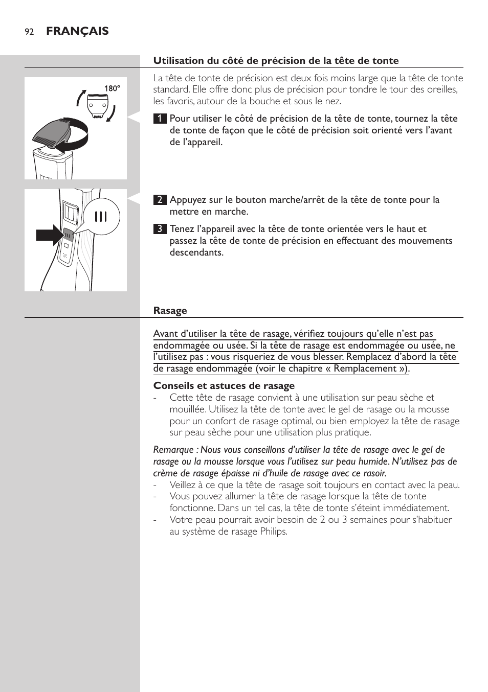 Philips StyleShaver Wasserdichter Rasierer und Styler User Manual | Page 92 / 182