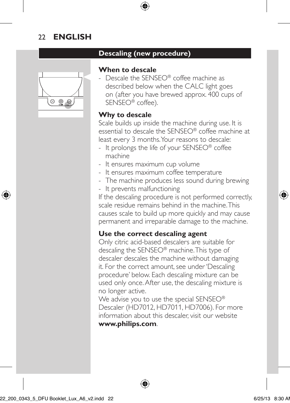 English | Philips SENSEO® Viva Café Kaffeepadmaschine User Manual | Page 22 / 118