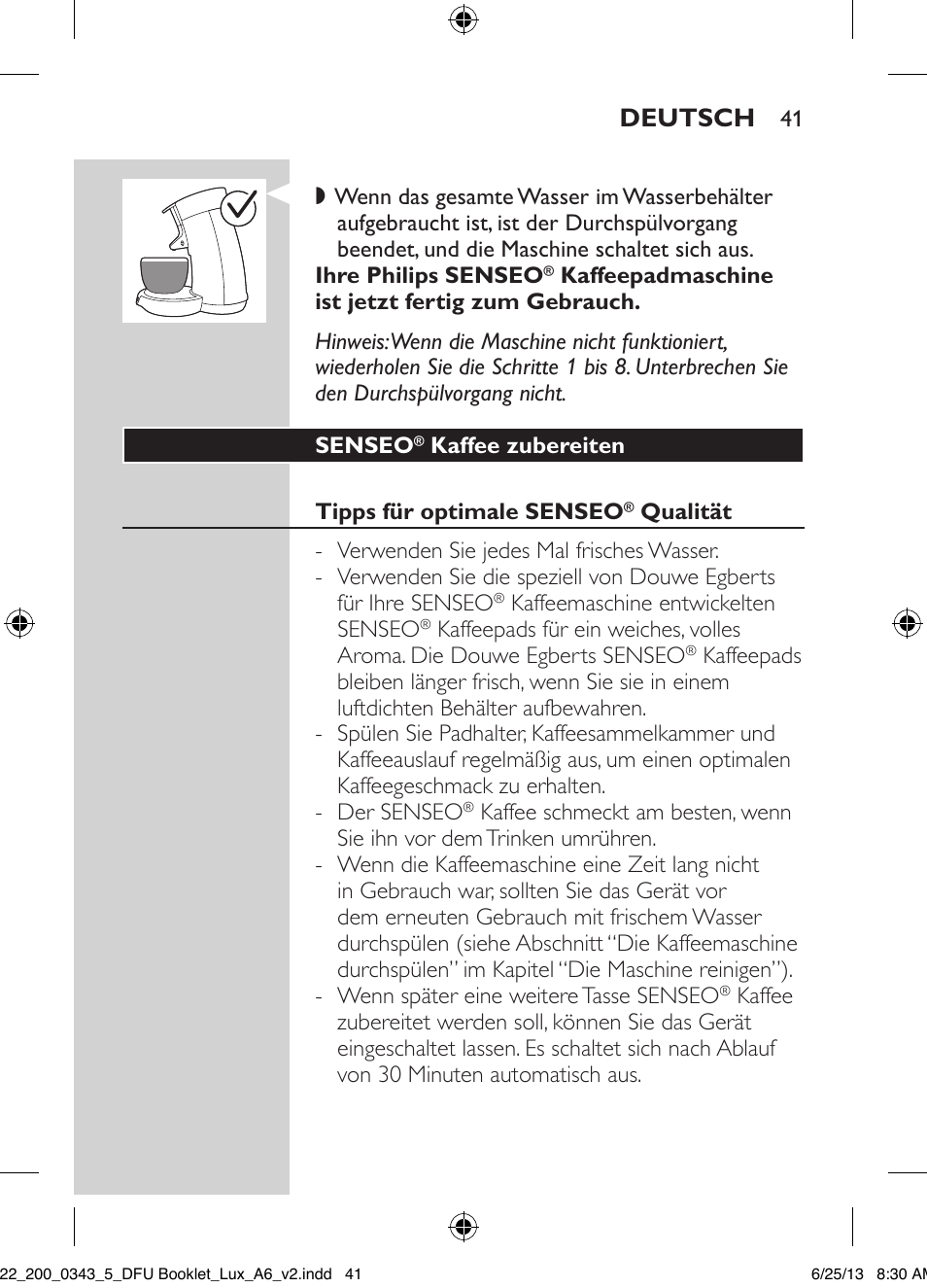 Deutsch | Philips SENSEO® Viva Café Kaffeepadmaschine User Manual | Page 41 / 118