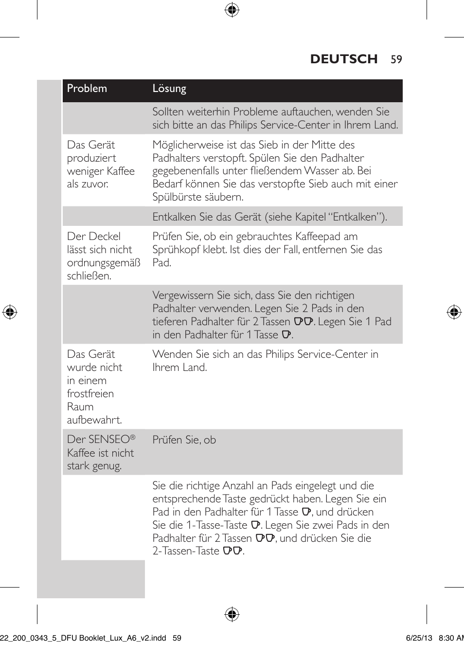 Philips SENSEO® Viva Café Kaffeepadmaschine User Manual | Page 59 / 118