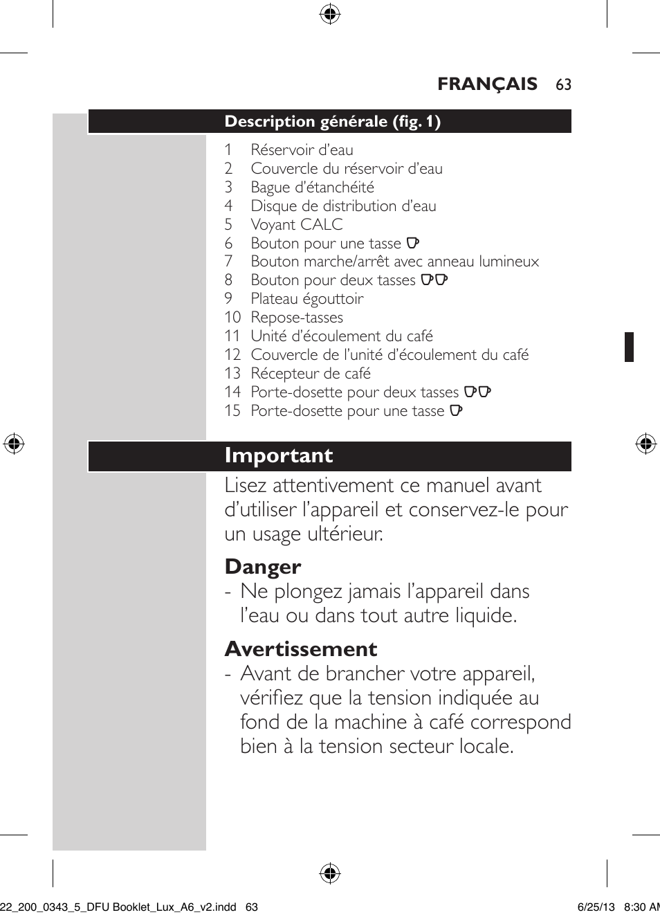 12/13pt, niet op baseline grid, Important | Philips SENSEO® Viva Café Kaffeepadmaschine User Manual | Page 63 / 118