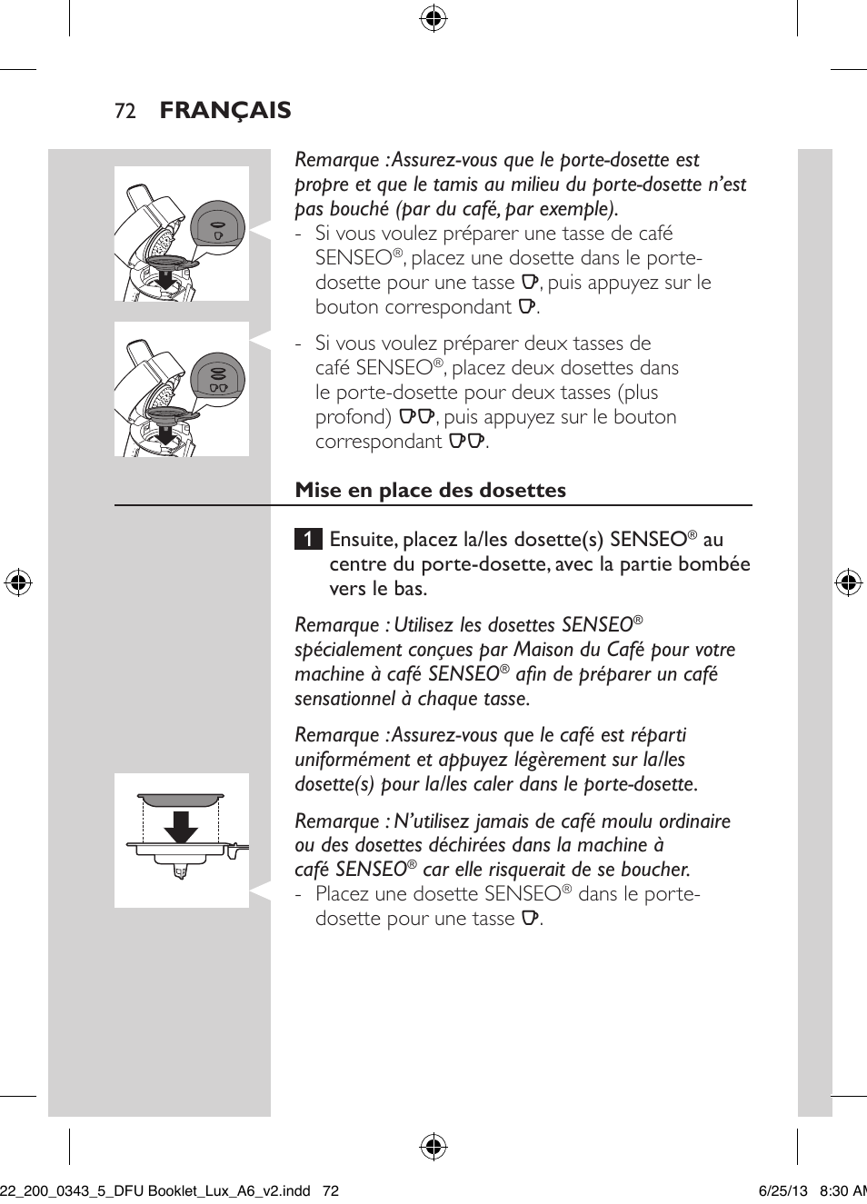 Français | Philips SENSEO® Viva Café Kaffeepadmaschine User Manual | Page 72 / 118