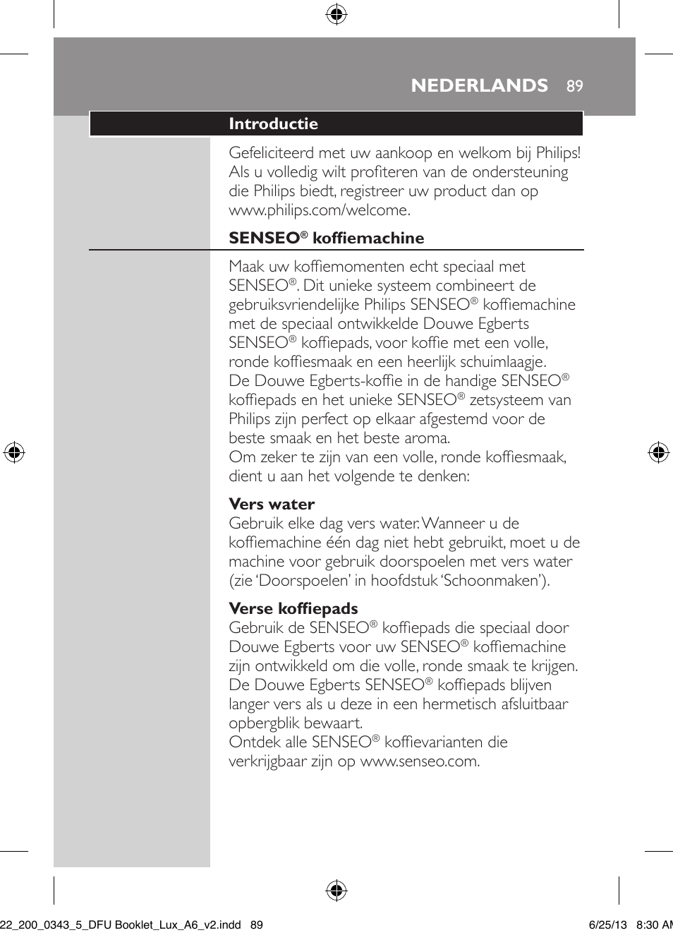 Nederlands | Philips SENSEO® Viva Café Kaffeepadmaschine User Manual | Page 89 / 118