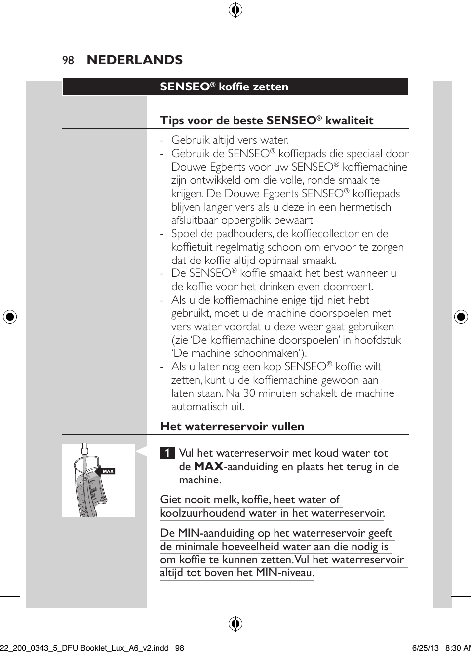 Nederlands | Philips SENSEO® Viva Café Kaffeepadmaschine User Manual | Page 98 / 118