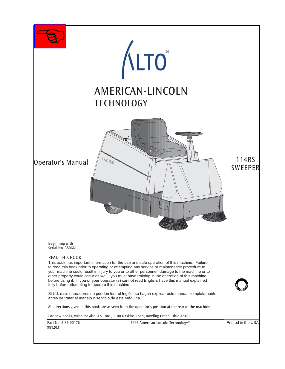 Nilfisk-ALTO 114RS SWEEPER User Manual | 74 pages