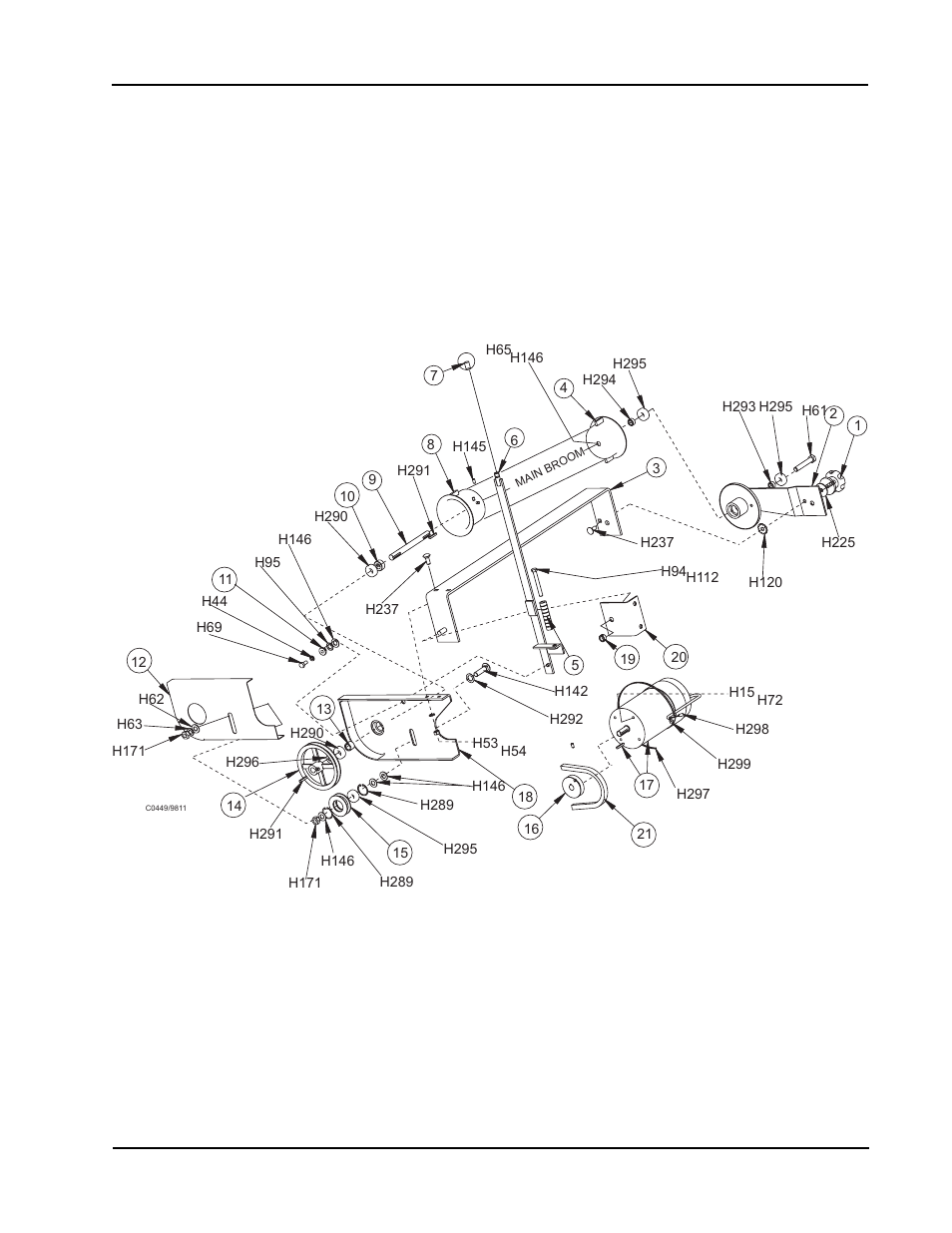 Main broom - exploded view | Nilfisk-ALTO 114RS SWEEPER User Manual | Page 30 / 74