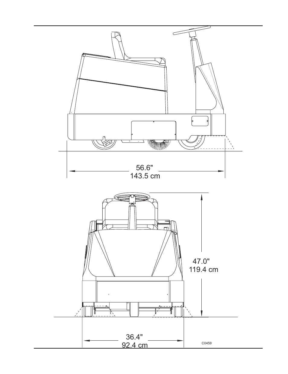 Machine dimensions | Nilfisk-ALTO 114RS SWEEPER User Manual | Page 4 / 74