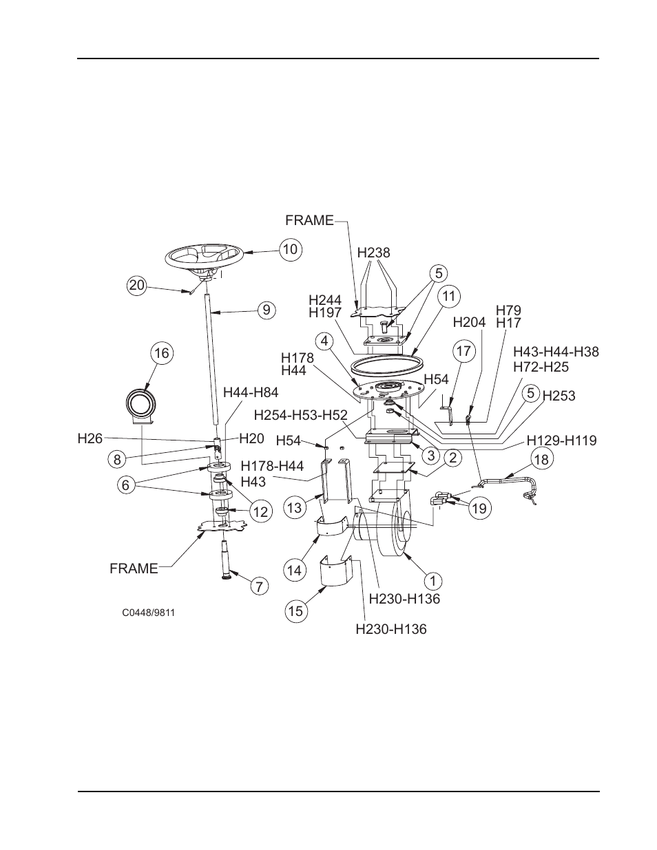 Steering & drive - exploded view | Nilfisk-ALTO 114RS SWEEPER User Manual | Page 46 / 74