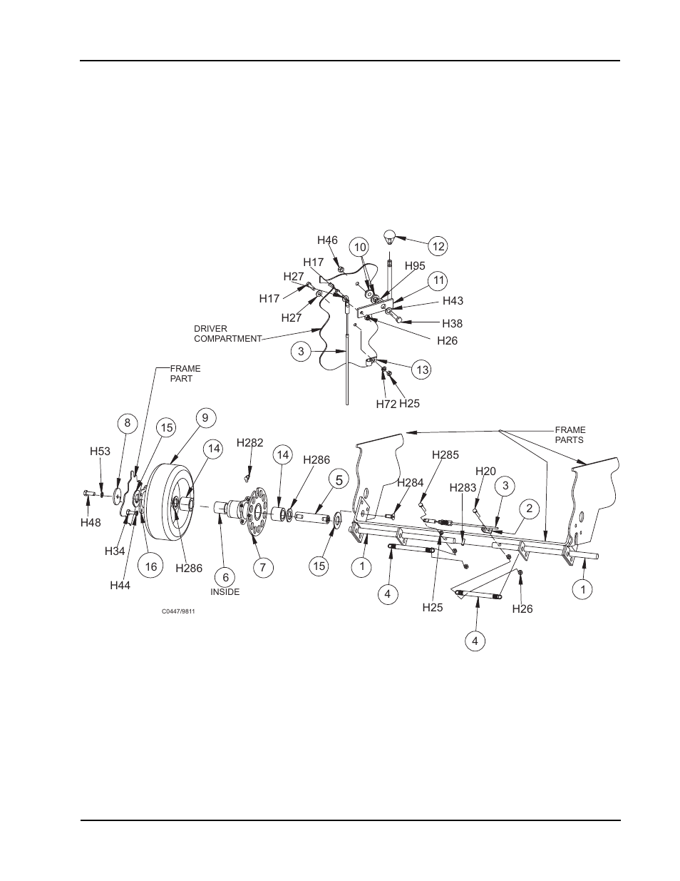 Wheel lock - exploded view | Nilfisk-ALTO 114RS SWEEPER User Manual | Page 48 / 74