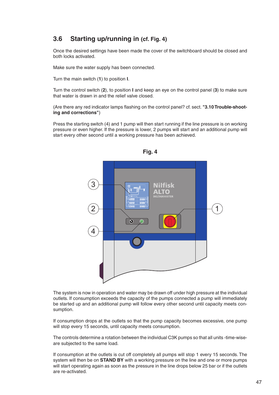 6 starting up/running in | Nilfisk-ALTO DELTABOOSTER 7309021 User Manual | Page 47 / 56