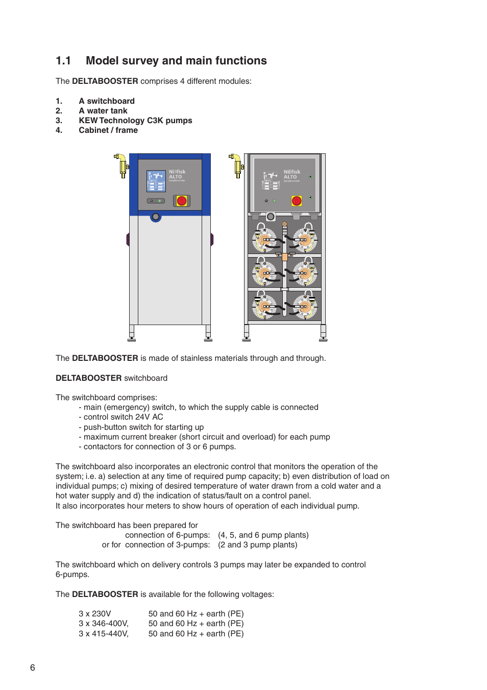 1 model survey and main functions | Nilfisk-ALTO DELTABOOSTER 7309021 User Manual | Page 6 / 56