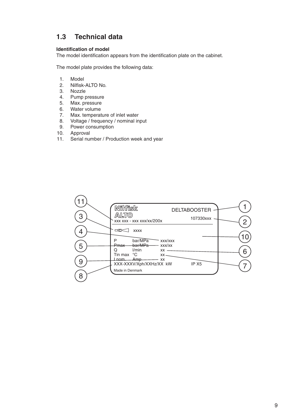 3 technical data | Nilfisk-ALTO DELTABOOSTER 7309021 User Manual | Page 9 / 56