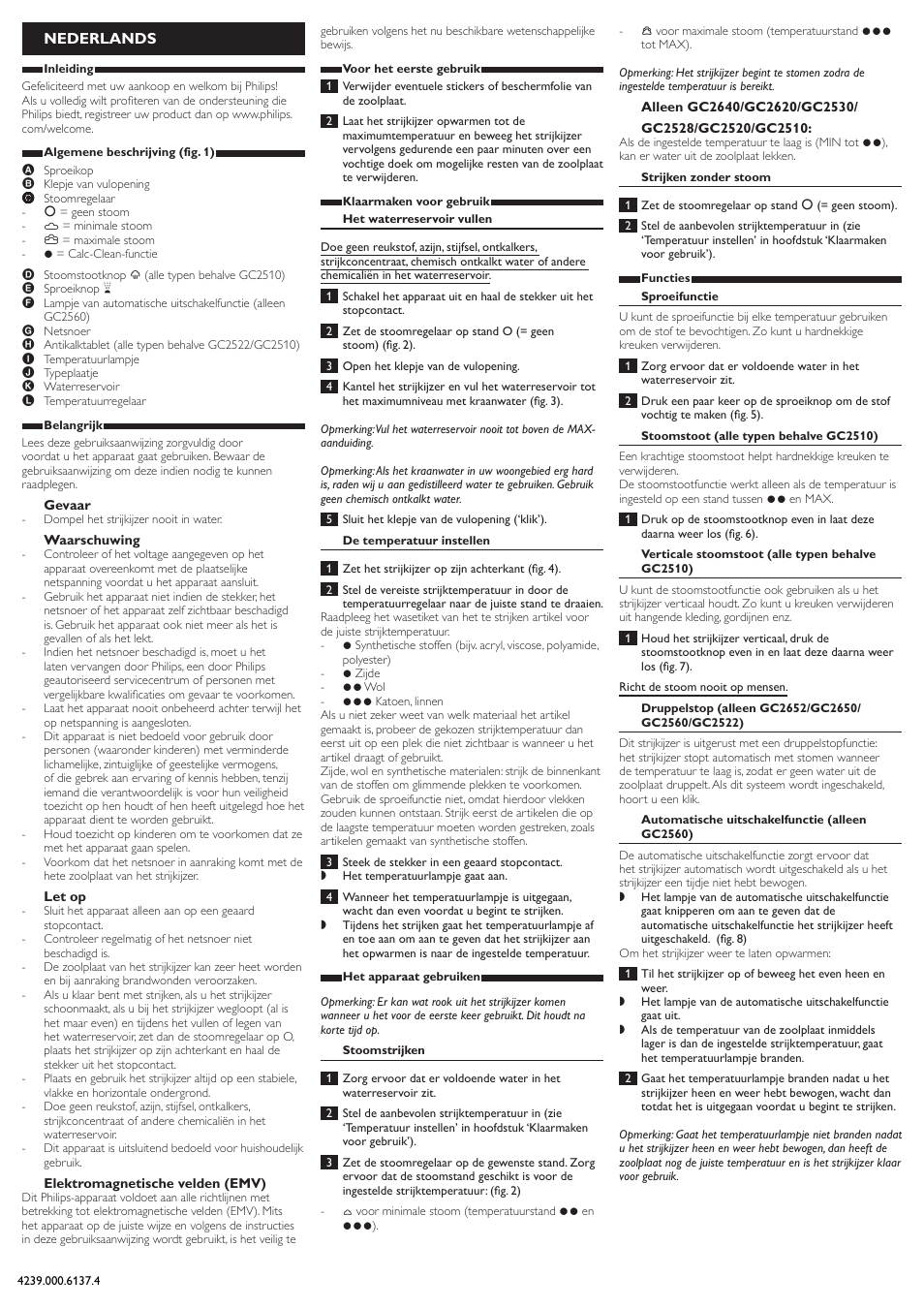 Nederlands | Philips 2500 series Dampfbügeleisen User Manual | Page 8 / 9