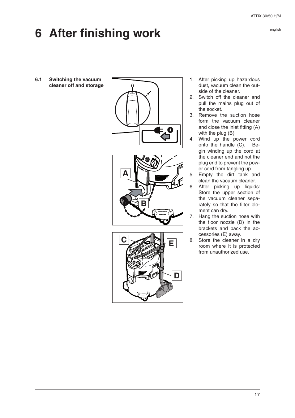 6 after finishing work, Ac d e b | Nilfisk-ALTO 30 H User Manual | Page 19 / 32