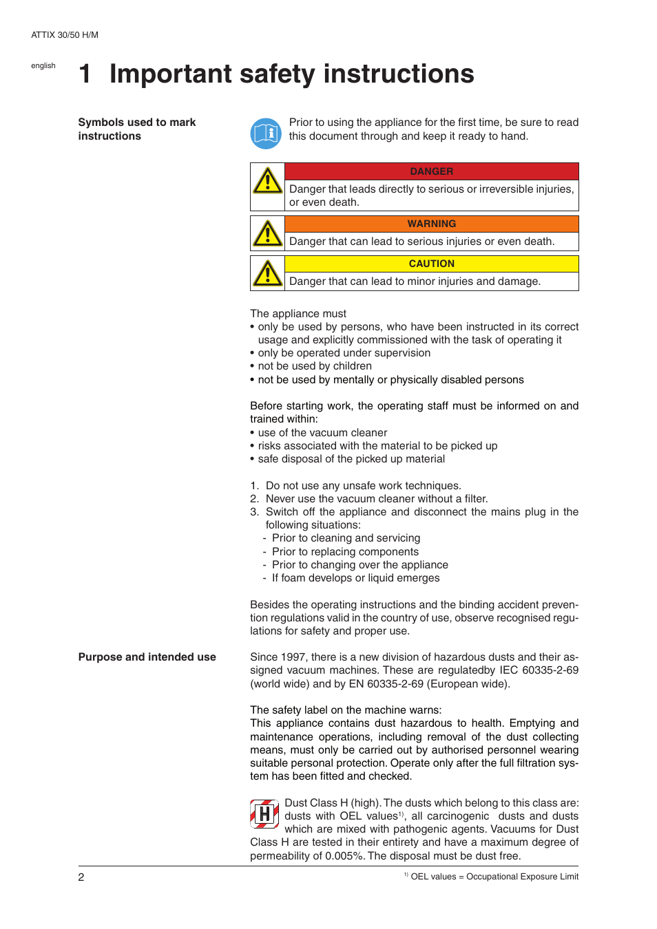 1 important safety instructions | Nilfisk-ALTO 30 H User Manual | Page 4 / 32