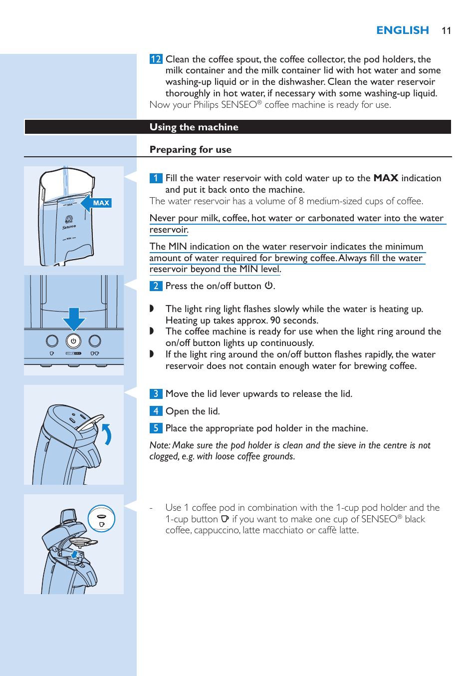 Philips SENSEO® Latte Select Kaffeepadmaschine User Manual | Page 11 / 102