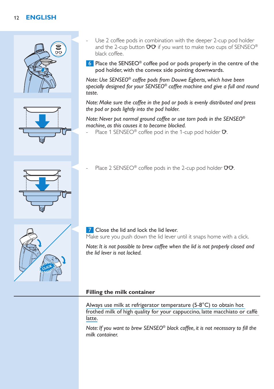 English | Philips SENSEO® Latte Select Kaffeepadmaschine User Manual | Page 12 / 102