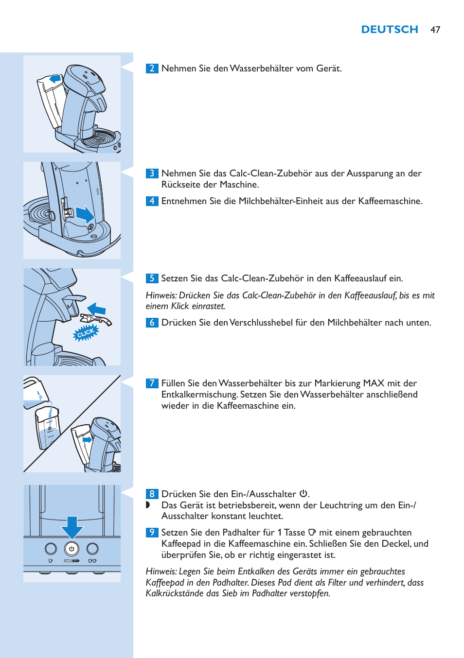 Philips SENSEO® Latte Select Kaffeepadmaschine User Manual | Page 47 / 102