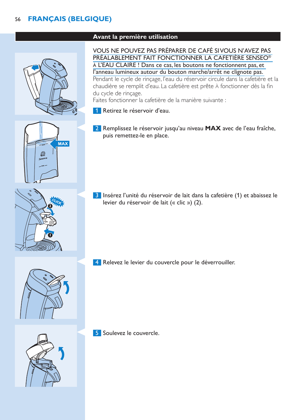 Avant la première utilisation | Philips SENSEO® Latte Select Kaffeepadmaschine User Manual | Page 56 / 102