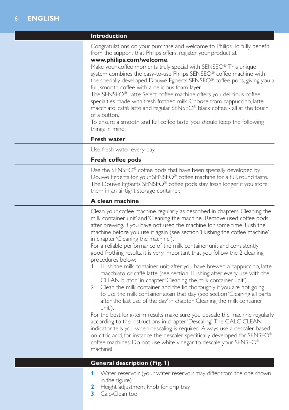 Philips SENSEO® Latte Select Kaffeepadmaschine User Manual | Page 6 / 102