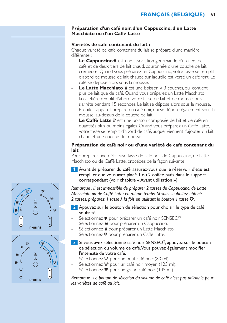 Variétés de café contenant du lait | Philips SENSEO® Latte Select Kaffeepadmaschine User Manual | Page 61 / 102