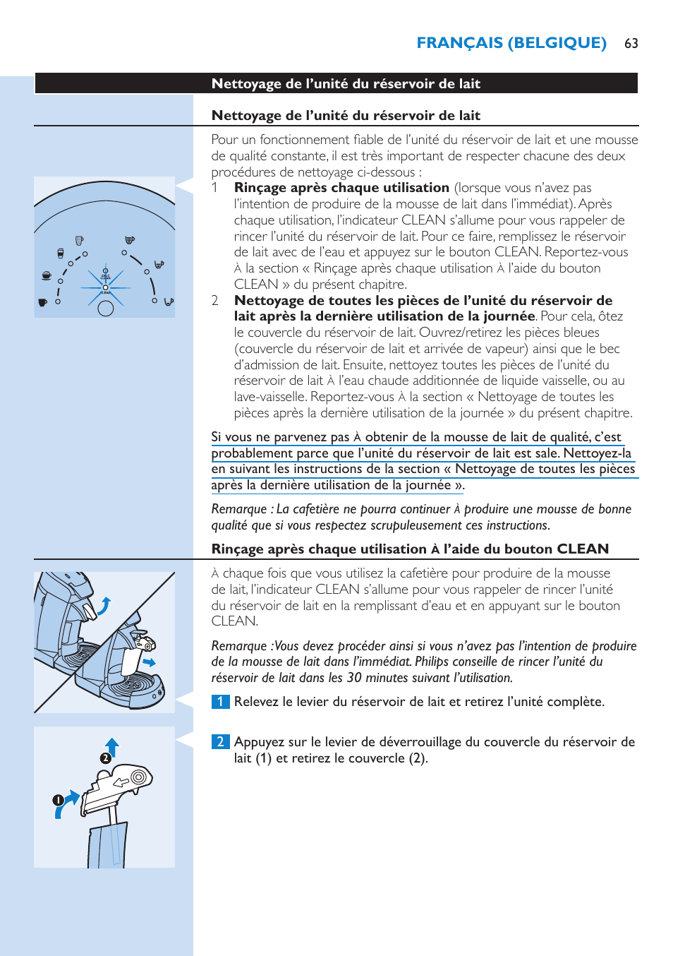 Nettoyage de l’unité du réservoir de lait | Philips SENSEO® Latte Select Kaffeepadmaschine User Manual | Page 63 / 102