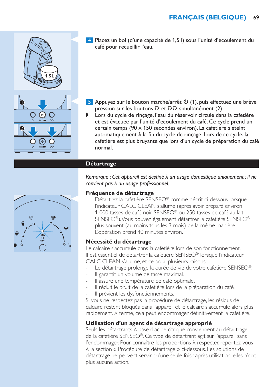 Fréquence de détartrage, Nécessité du détartrage, Détartrage | Français (belgique) | Philips SENSEO® Latte Select Kaffeepadmaschine User Manual | Page 69 / 102