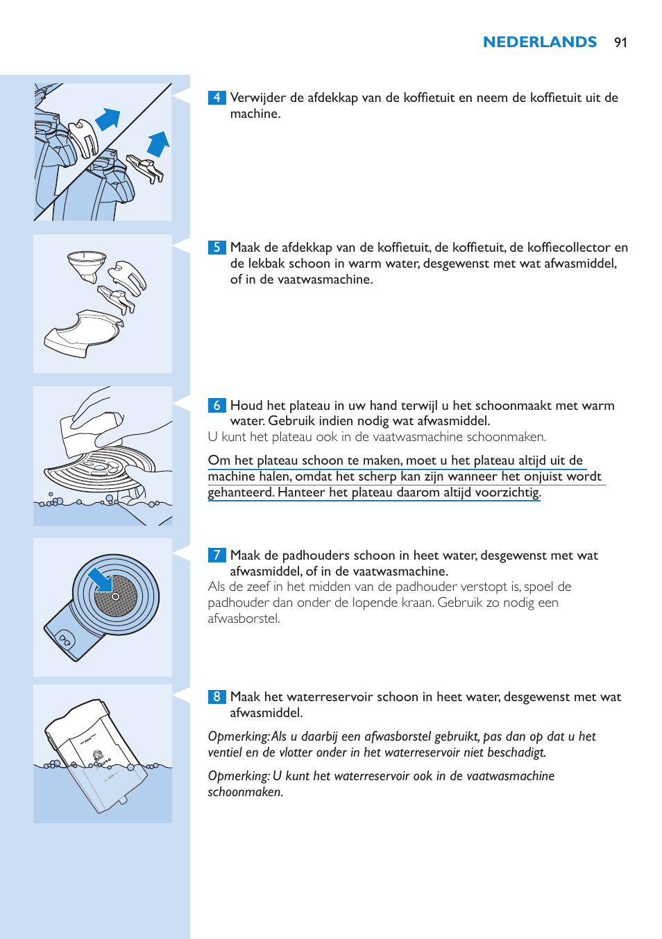 De koffiemachine schoonmaken | Philips SENSEO® Latte Select Kaffeepadmaschine User Manual | Page 91 / 102