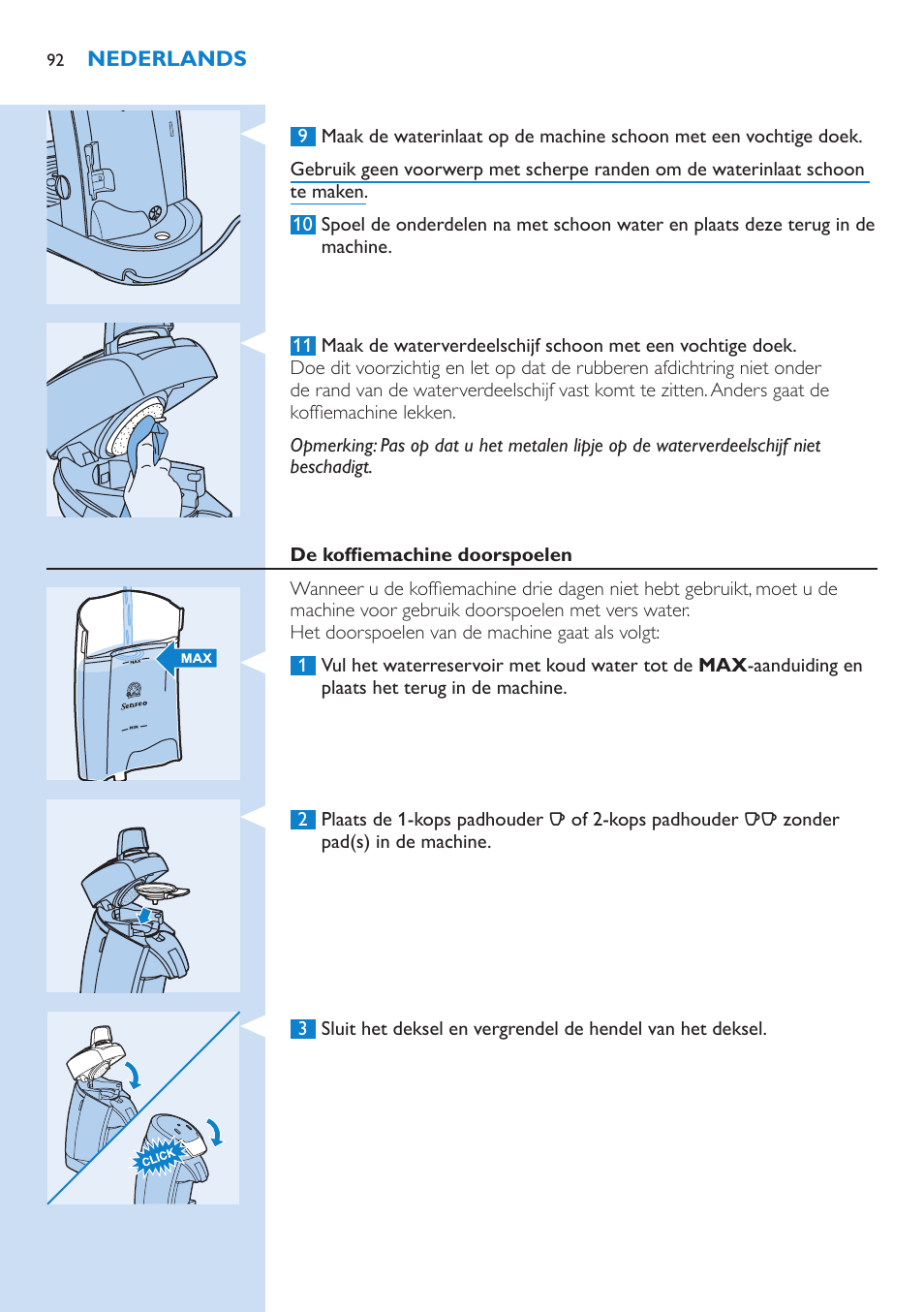 De koffiemachine doorspoelen | Philips SENSEO® Latte Select Kaffeepadmaschine User Manual | Page 92 / 102