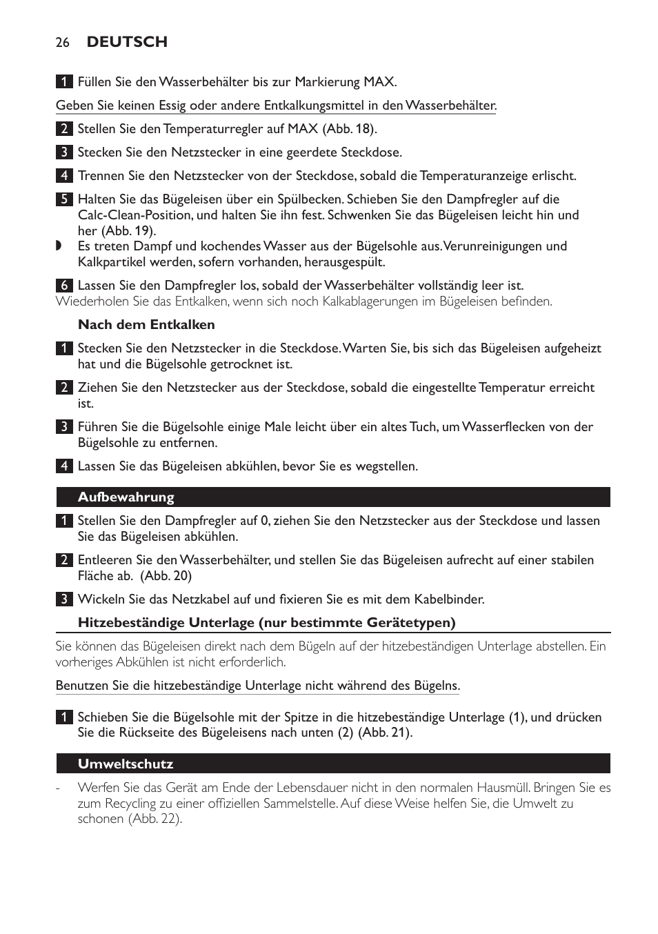 Nach dem entkalken, Aufbewahrung, Umweltschutz | Garantie und kundendienst | Philips Azur Ionic Dampfbügeleisen User Manual | Page 26 / 92