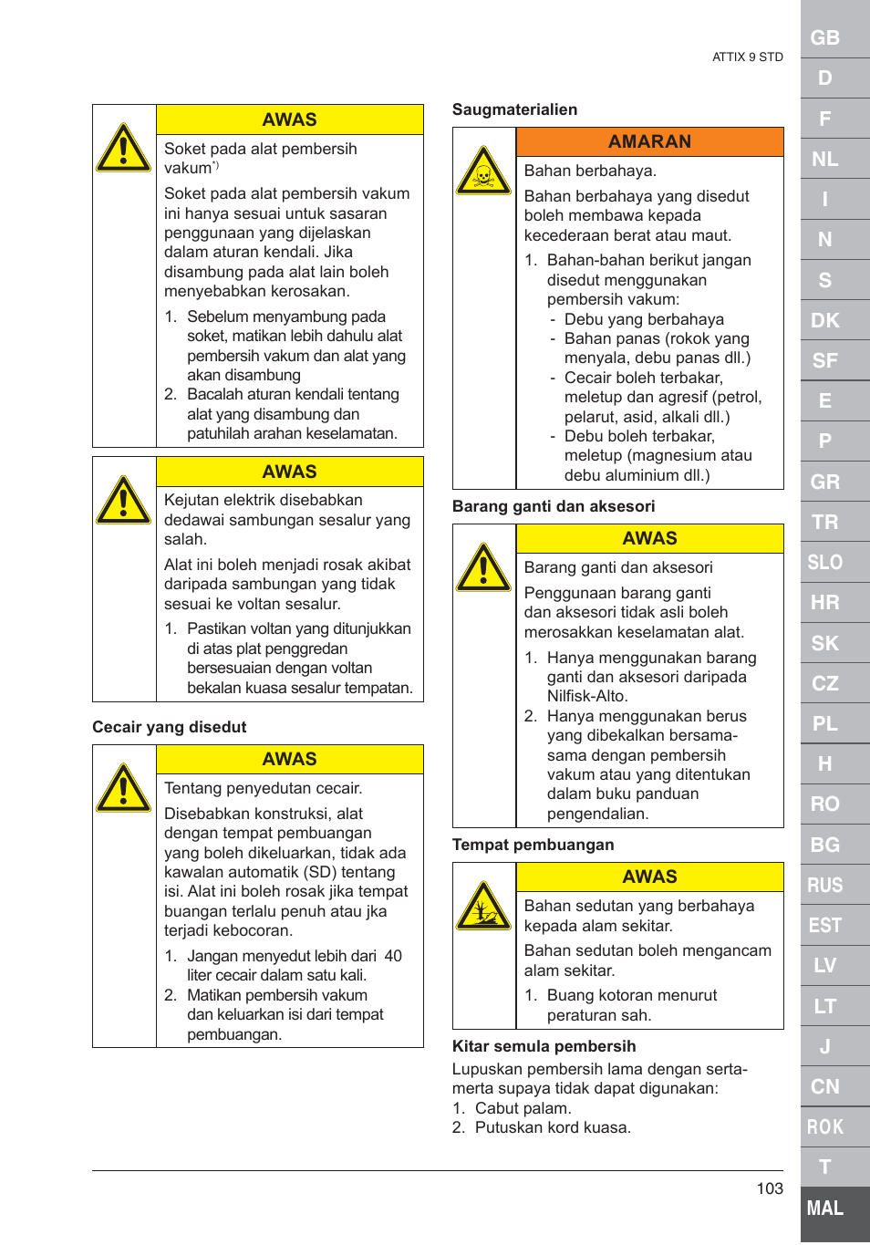 Nilfisk-ALTO 961-01 User Manual | Page 103 / 105