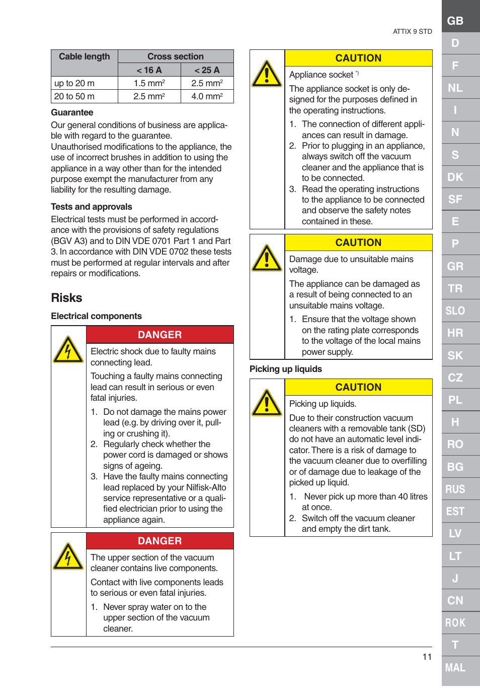 Risks | Nilfisk-ALTO 961-01 User Manual | Page 11 / 105