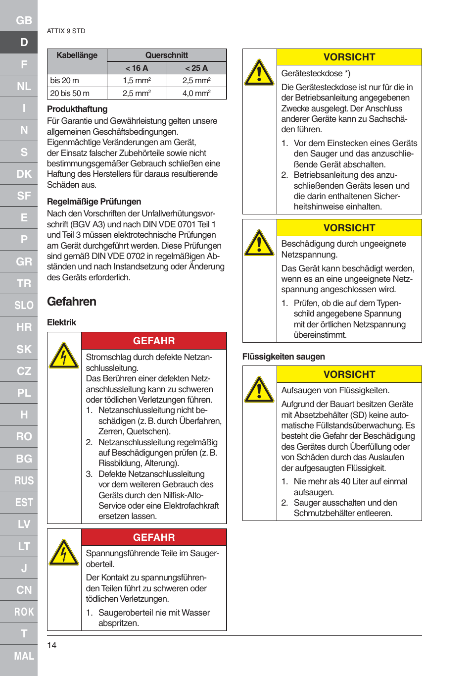 Gefahren | Nilfisk-ALTO 961-01 User Manual | Page 14 / 105