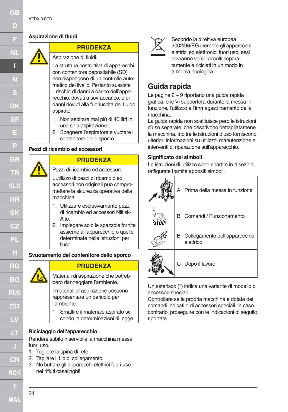 Guida rapida | Nilfisk-ALTO 961-01 User Manual | Page 24 / 105